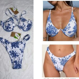 BERLOOK Backless Underwire Floral Bikini Top & High Cut Floral Bikini Bottom